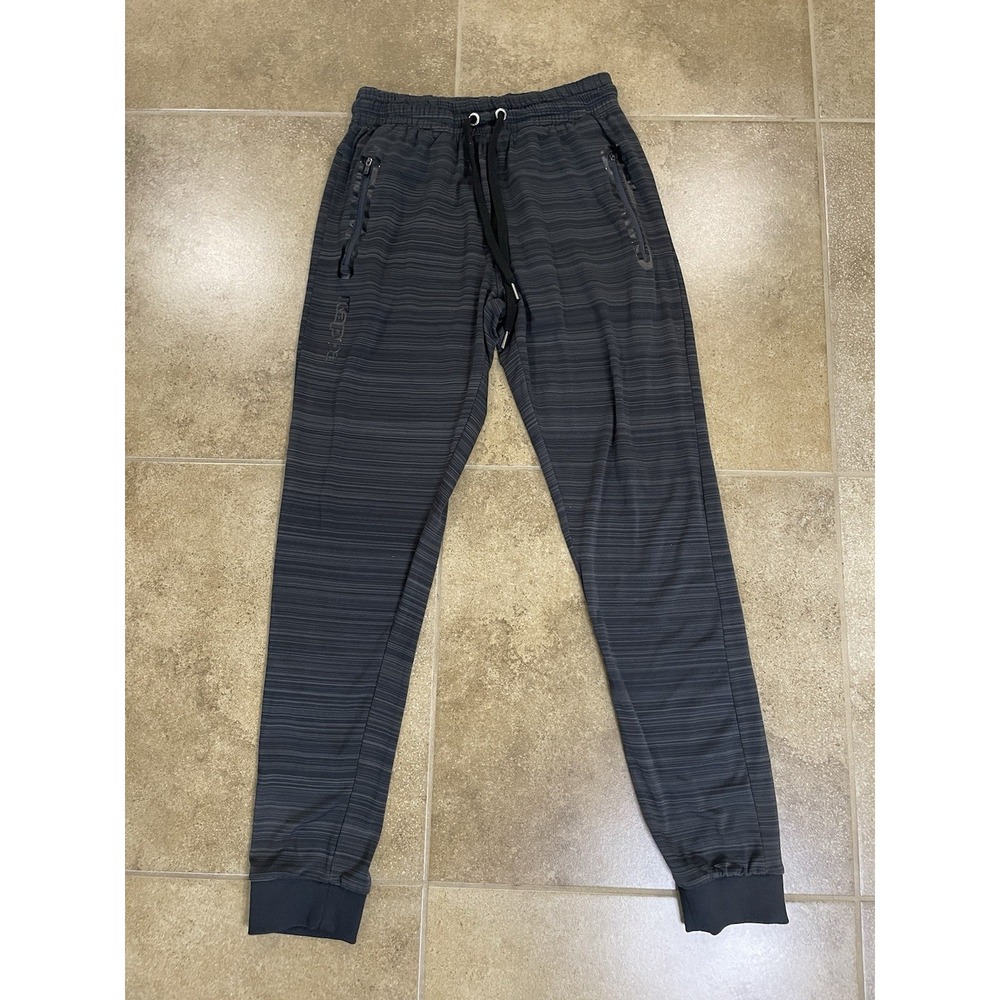 Kappa Joggers Mens S Black Gray Track Pant Lightweight Zipper Pockets Blokecore